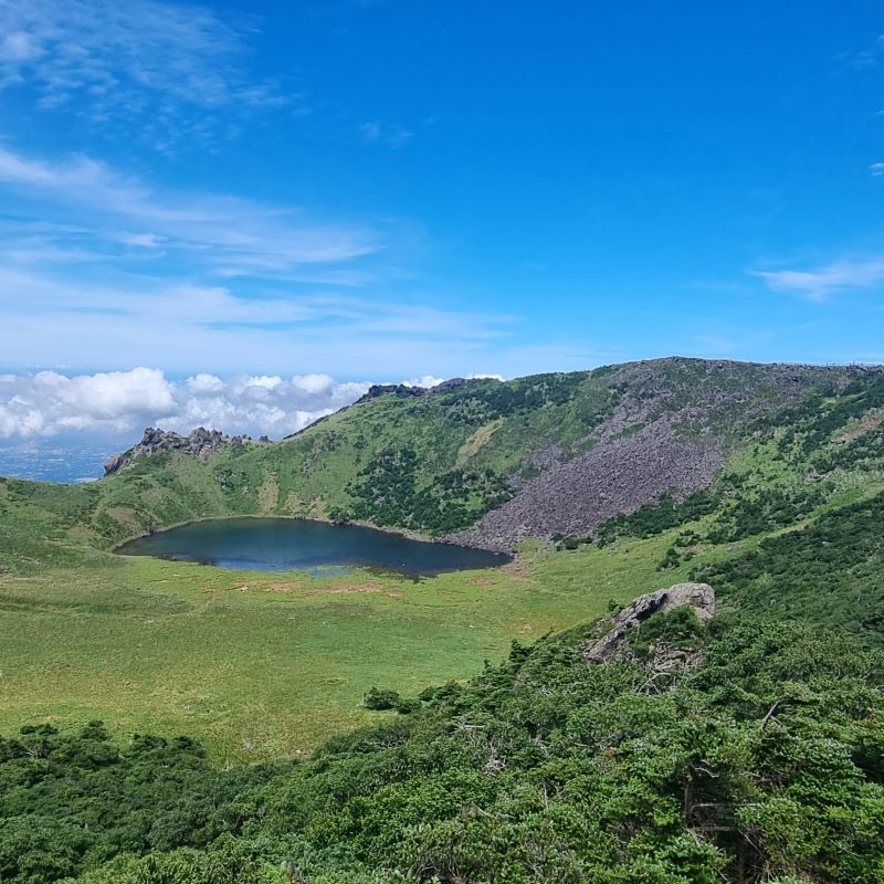 Crater lake at the summit of Hallasan, South Korea's highest mountain, on Jeju Island