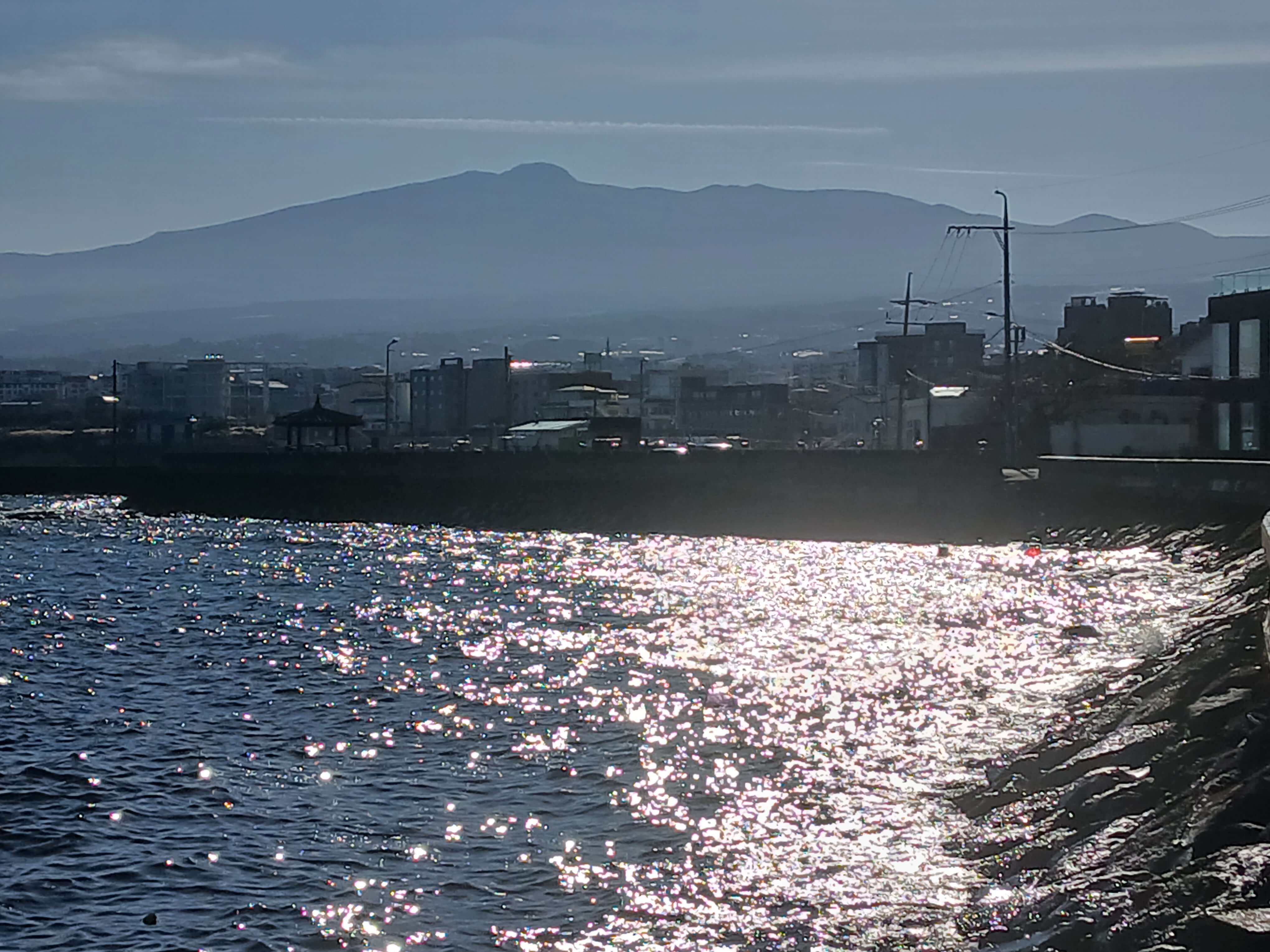 Hallasan mountain visible in the distance on Jeju Island